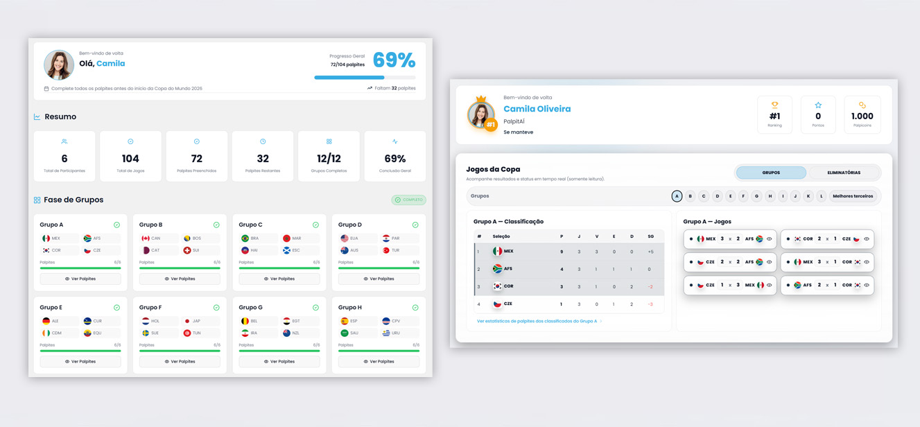 Tela de dashboard do PalpitAÍ
